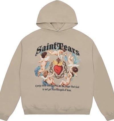 Saint Tears Lucky I See Ghosts Hoodie. Children's "See Ghosts" Men's Western Rapper Gray Sweatshirt.