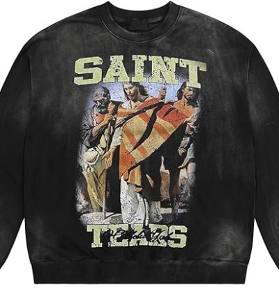 Saint Tears Men Graphic Sweatshirts Vintage Printing Sweatshirt Cotton Loose Crewneck Hoodies Pullover
